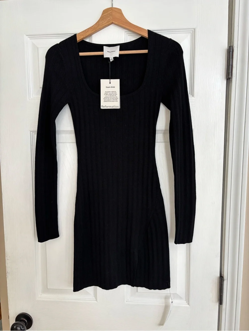 NWT Reformation Nicole Regenerative Merino Sweater Dress in Black, Size S